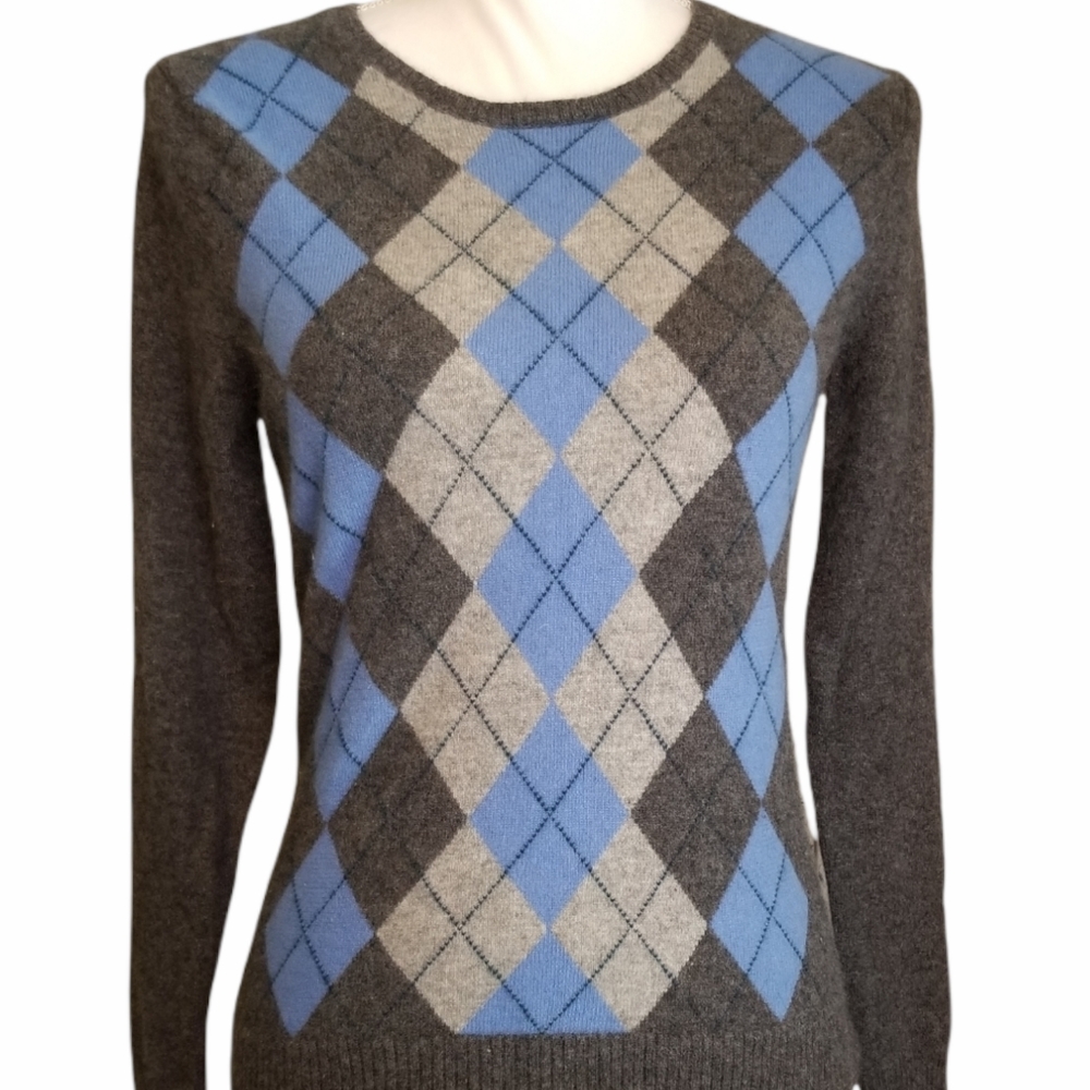 Vintage TWEEDS 2-Ply Cashmere Argyle Crew Sweater - Picture 3 of 8